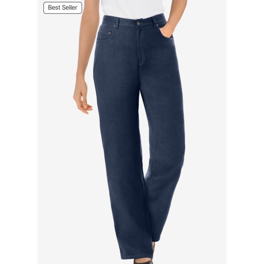 Woman Within Perfect Relaxed Elastic Waist Cotton Jean Sz 28 Wide Petite Navy Bl